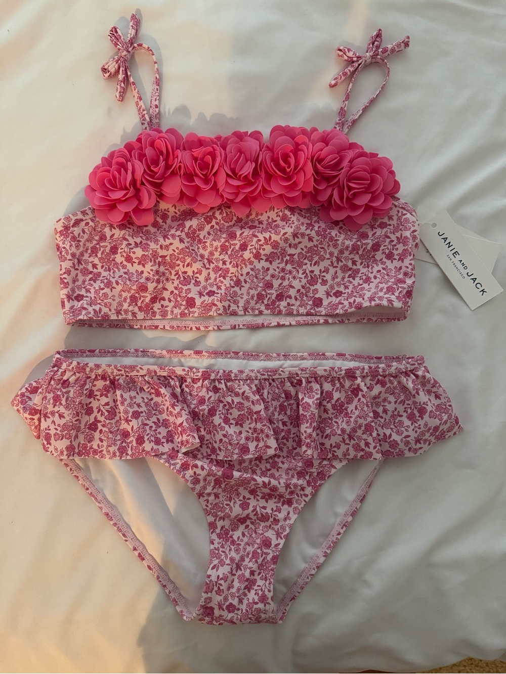 Janie and Jack White girls floral pink and white bathingsuit  NWT